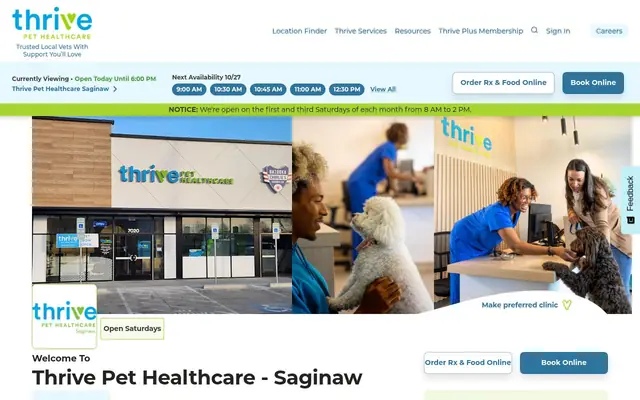Homepage of Thrive Pet Healthcare - Saginaw – cat vet in Fort Worth, TX