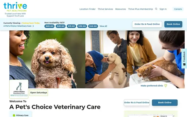 Homepage of A Pet's Choice Veterinary Care – cat vet in San Antonio, TX