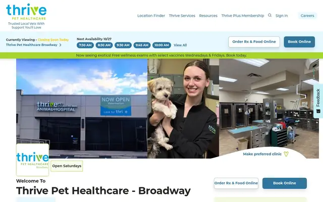 Homepage of Thrive Pet Healthcare - Broadway – cat vet in San Antonio, TX