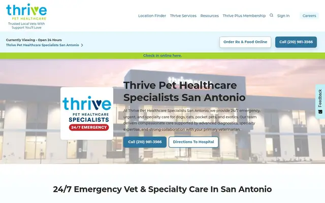 Homepage of Thrive Pet Healthcare Specialists San Antonio – cat vet in San Antonio, TX