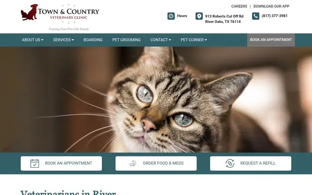 Homepage of Town & Country Veterinary Clinic – cat vet in River Oaks, TX