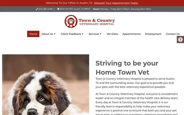 Homepage of Town & Country Veterinary Hospital – cat vet in Austin, TX