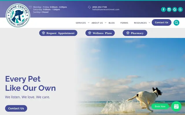 Homepage of Towne Centre Animal Hospital – cat vet in San Diego, CA