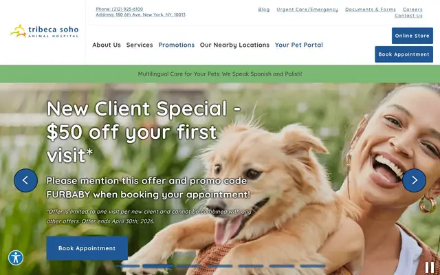 Homepage of Tribeca Soho Animal Hospital – cat vet in New York, NY