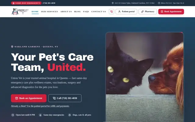 Homepage of Union Vet – cat vet in Oakland Gardens, NY