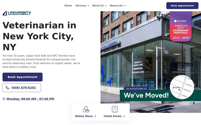 Homepage of University Animal Hospital – cat vet in New York, NY