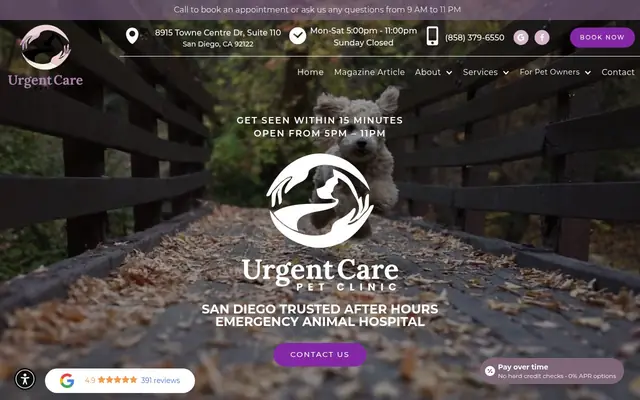 Homepage of Urgent Care Pet Clinic – cat vet in San Diego, CA