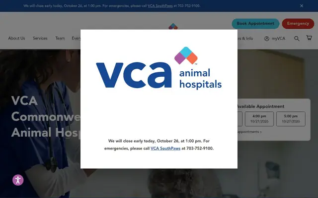 Homepage of VCA Commonwealth Animal Hospital – cat vet in Fairfax, VA