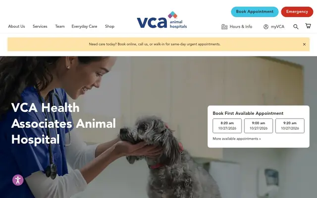 Homepage of VCA Health Associates Animal Hospital – cat vet in San Antonio, TX