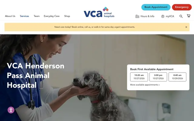 Homepage of VCA Henderson Pass Animal Hospital – cat vet in San Antonio, TX