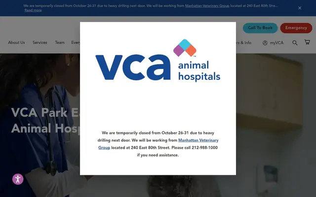 Homepage of VCA Park East Animal Hospital – cat vet in New York, NY