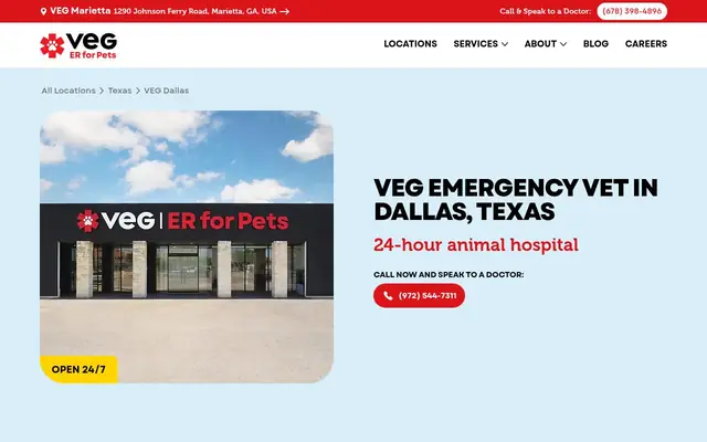 Homepage of VEG ER for Pets – cat vet in Dallas, TX