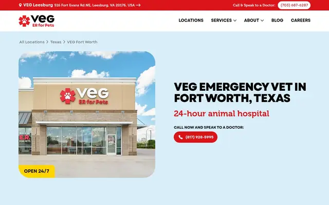 Homepage of VEG ER for Pets – cat vet in Fort Worth, TX