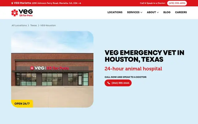 Homepage of VEG ER for Pets – cat vet in Houston, TX
