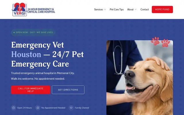 Homepage of Vergi 24/7 – cat vet in Houston, TX