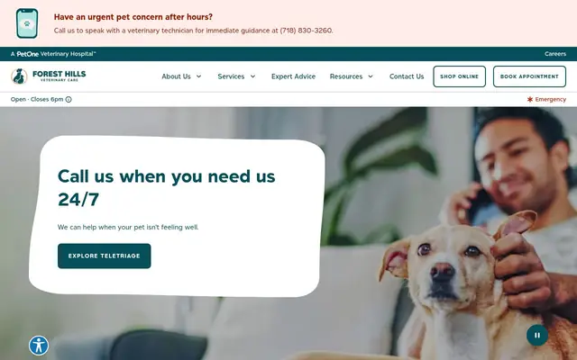Homepage of Forest Hills Veterinary Care, A PetOne Veterinary Hospital – cat vet in Forest Hills, NY