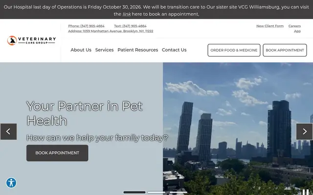 Homepage of Veterinary Care Group - Greenpoint – cat vet in Brooklyn, NY