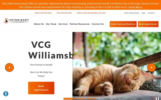 Homepage of Veterinary Care Group - Williamsburg – cat vet in Brooklyn, NY