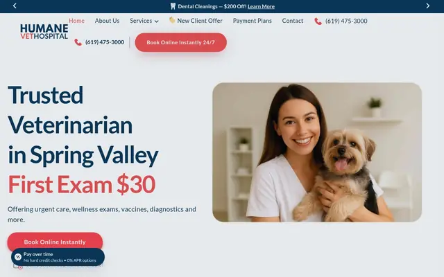 Homepage of Humane Vet Hospital of San Diego – cat vet in Spring Valley, CA