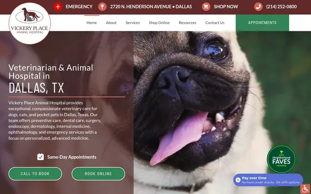 Homepage of Vickery Place Animal Hospital – cat vet in Dallas, TX