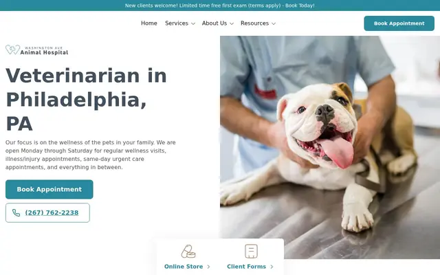 Homepage of Washington Ave Animal Hospital – cat vet in Philadelphia, PA