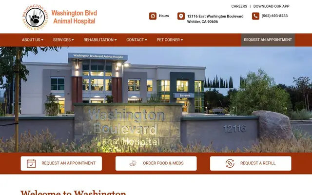 Homepage of Washington Boulevard Animal Hospital – cat vet in Whittier, CA