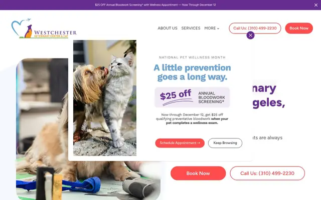 Homepage of Westchester Veterinary Center and Cat Clinic – cat vet in Los Angeles, CA