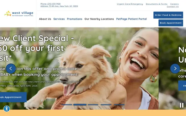 Homepage of West Village Veterinary Hospital – cat vet in New York, NY
