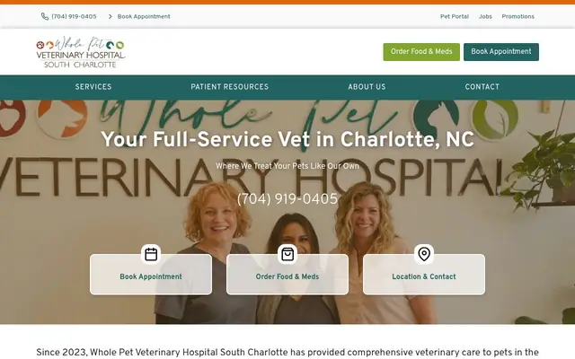 Homepage of Whole Pet Veterinary Hospital - South Charlotte – cat vet in Charlotte, NC