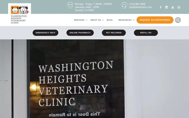 Homepage of Washington Heights Veterinary Clinic – cat vet in Houston, TX