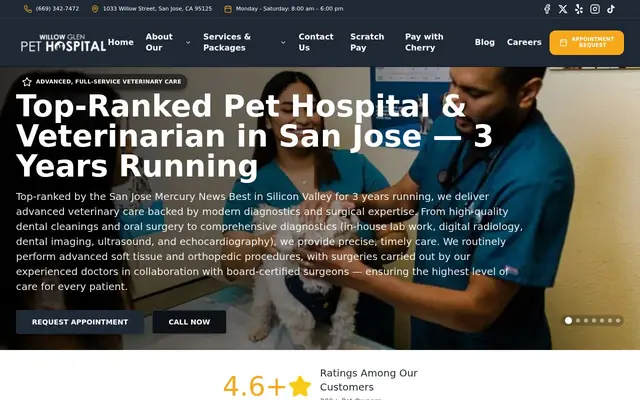 Homepage of Willow Glen Pet Hospital – cat vet in San Jose, CA