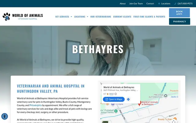 Homepage of World of Animals at Bethayres – cat vet in Huntingdon Valley, PA