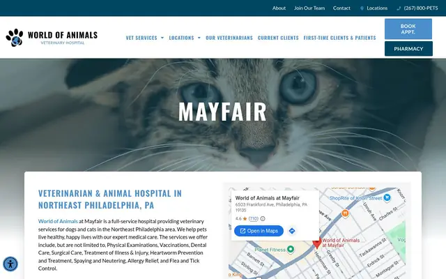 Homepage of World of Animals at Mayfair – cat vet in Philadelphia, PA