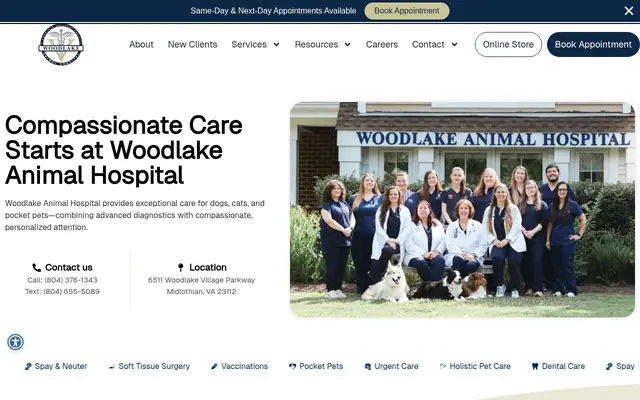 Homepage of Woodlake Animal Hospital – cat vet in Midlothian, VA